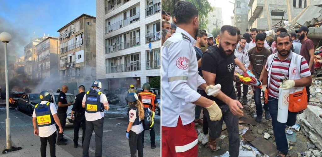 conflict Israel en bezette gebieden Rode Kruis-hulpverleners helpen mensen in nood