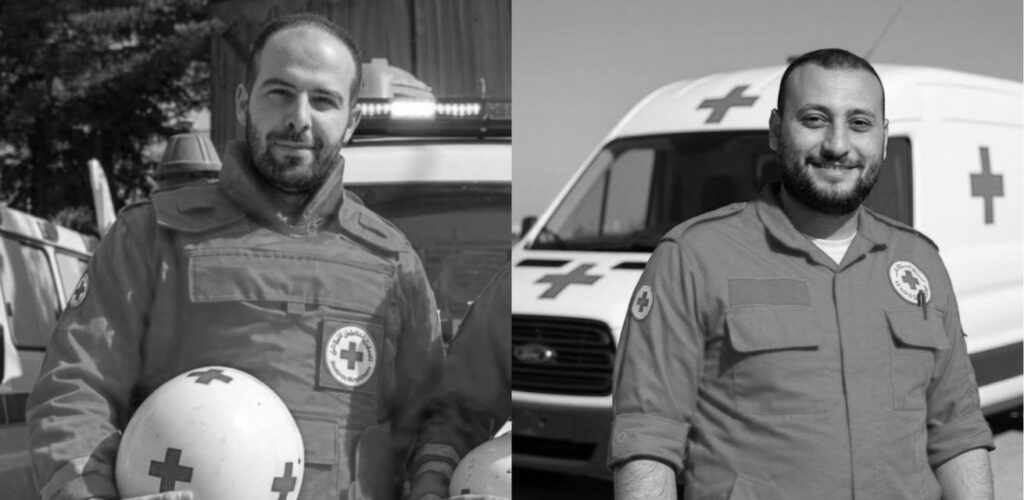 Omgekomen hulpverleners van het Libanese Rode Kruis: Hassan Badawi (links) en Youssef Assaf (rechts)