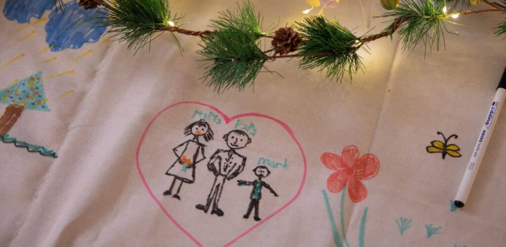 Tekening gemaakt door kind ui de opvang in Oekraine Rode Kruis